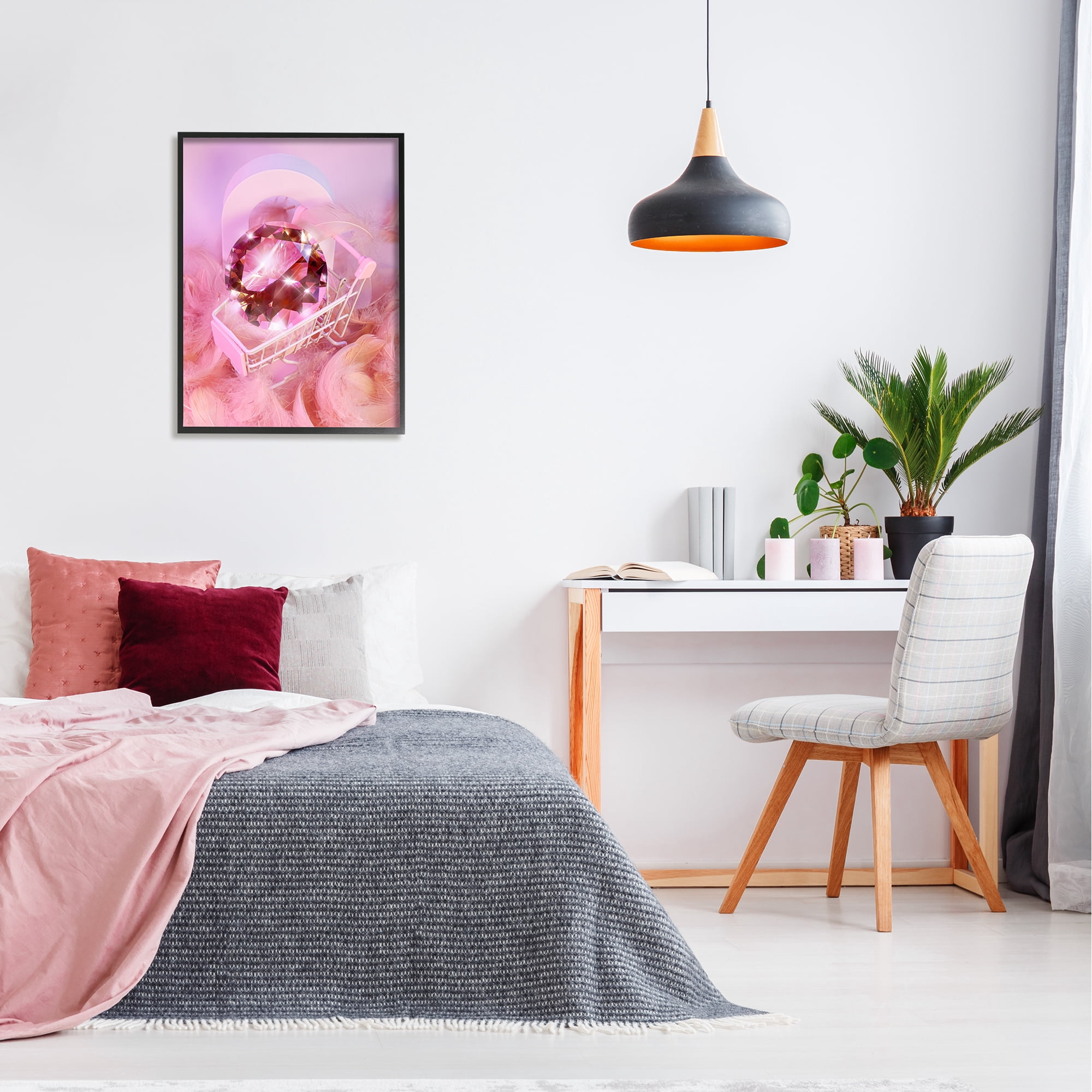 Stupell Industries Pink Glam Gem in Cart Beauty & Fashion Painting Black Framed Art Print Wall Art, 24 x 30