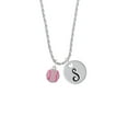 thumbnail image 2 of Delight Jewelry Silvertone Small Sparkle Pink AB Softball Silvertone Script Initial Disc - S - Charm Necklace, 20"+3", 2 of 4