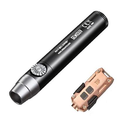 Combo: Nitecore GEM10UV Flashlight -3W 365nm UV-A LED w/Tip Copper Keychain Light
