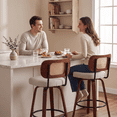 thumbnail image 4 of iooHug 26 Inch Counter Height Bar Stools Set of 2, Swivel Kitchen Island Chairs with Rattan Cane Back, Linen Upholstered Seat, Walnut Wood Legs, 4 of 9