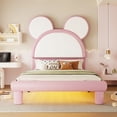 thumbnail image 3 of EUROCO Upholstery Twin Platform Bed with LED Light,PU Leather Cartoon Bunny Shape for Kids Teen,Pink, 3 of 13