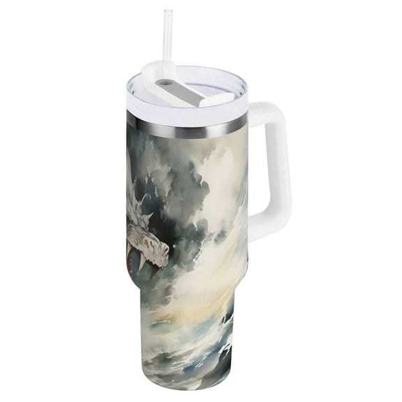 JSTEL Dragon Howling 40 oz Tumbler Stainless Steel Water Bottle Vacuum Insulated Cup with Straw Lid & Handle For Travel Car Cup Holder