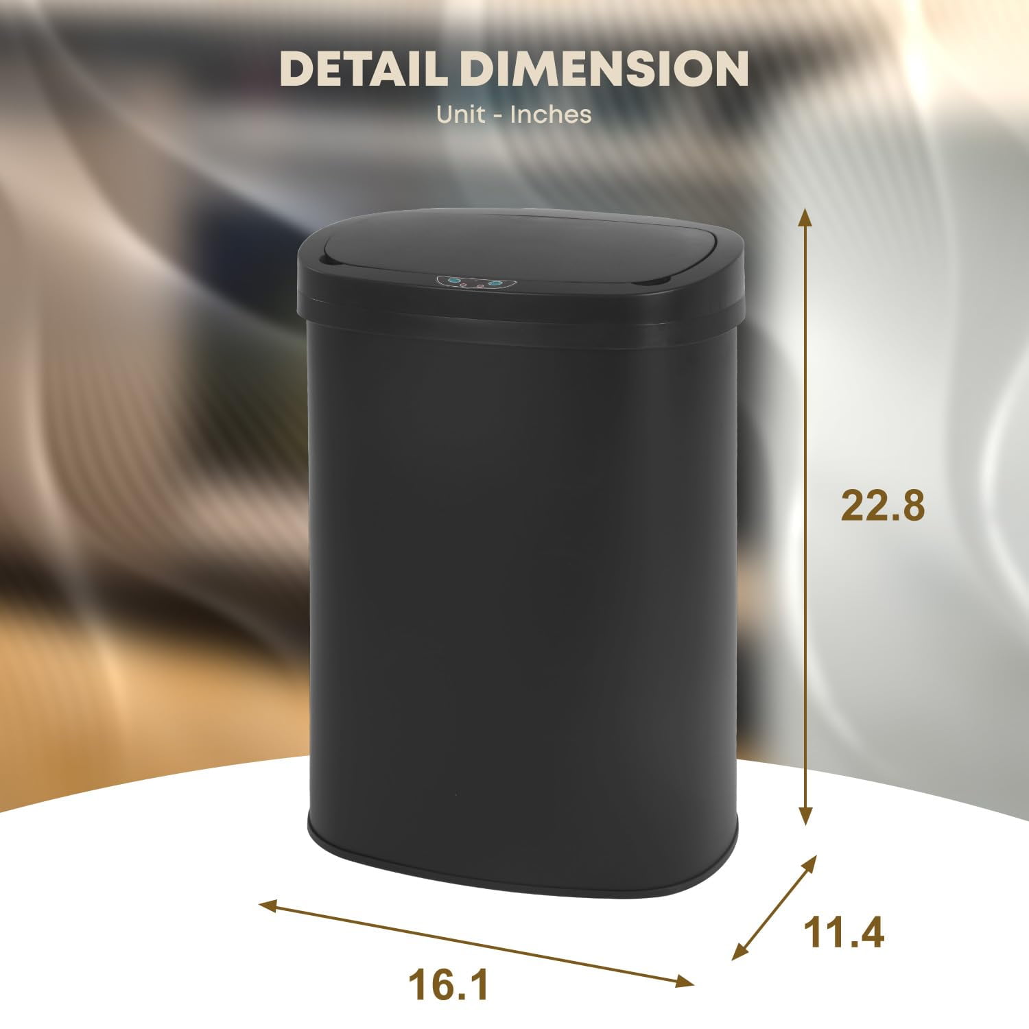 YRLLENSDAN Kitchen Tall Trash Can 13 Gallon Size Touchless Trash Can Motion Sensor Trash Can with Lid Odor-free Automatic Garbage Can 13 Gallon Waterproof Stainless Steel Trash Bin, Black