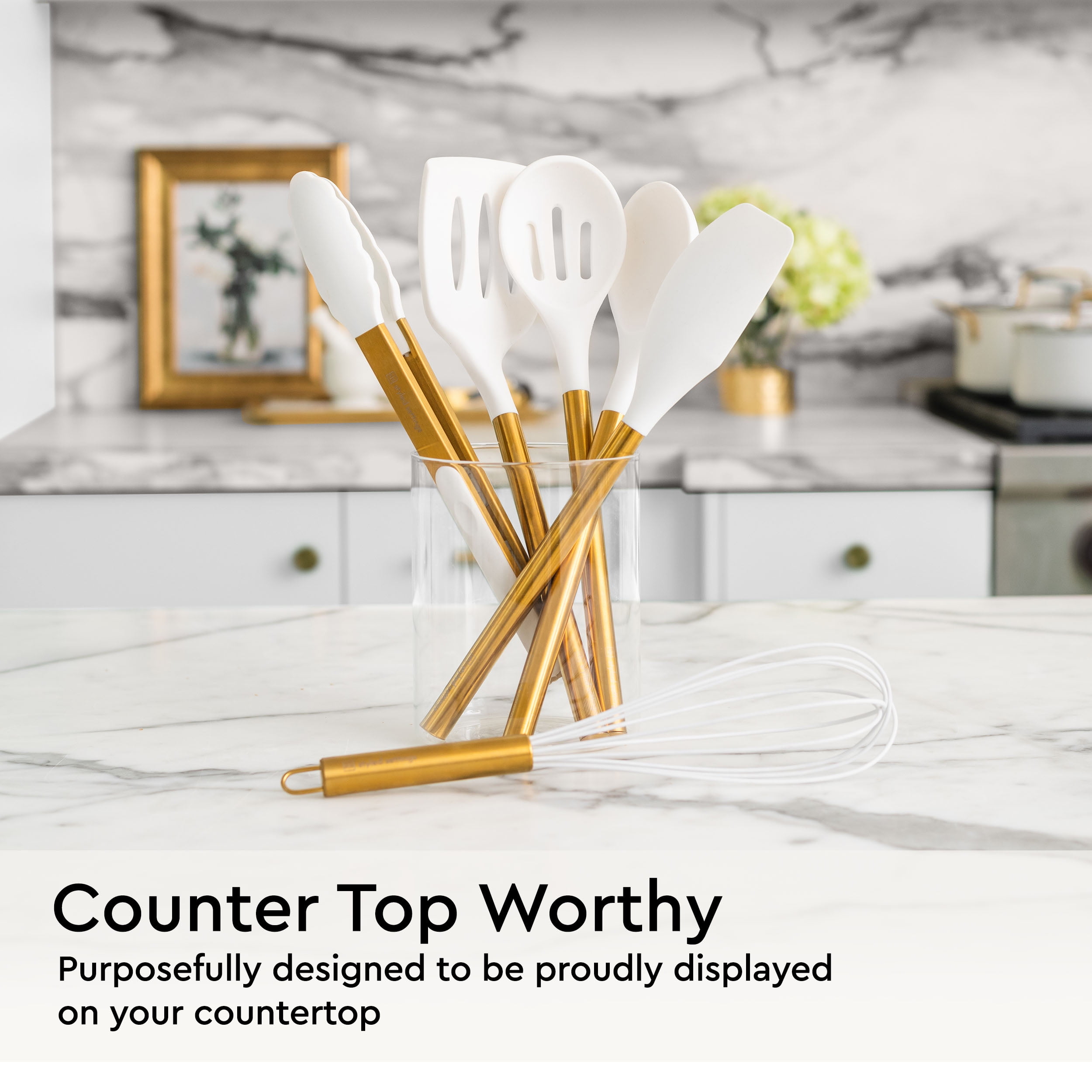 Styled Settings White Silicone and Gold Cooking Utensils Set