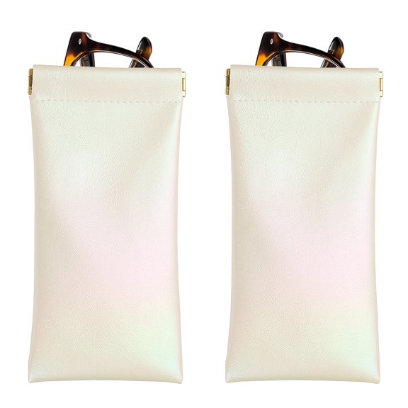 Uxcell Squeeze Top Sunglass Pouch, 2 Pcs PU Leather Soft Eyeglass Pouch Organizer, Gradient White