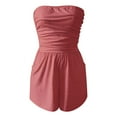 thumbnail image 4 of Pavied Jumpsuits for Women,Rompers for Women,Women’s Strapless Tube Ruffle Ruched Summer Sexy A Line Mini Dress Trendy Short Romper Jumpsuits,Overalls for Women,One Piece Jumpsuits,Red 3XL, 4 of 5