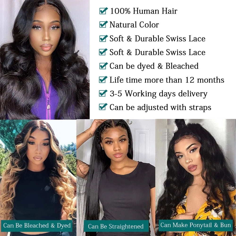 MDL Body Wave 4x4 Lace Front Wig Human Hair for Women Brazilian Lace Closure Wigs 180% Density Natural Color 12 inch