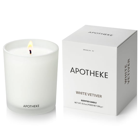 Apotheke Bougies Parfumées Signature pour la Maison, Vétiver Blanc - 10,5 oz - Cire de Soya, Non Toxique, Grand Pot Blanc - Cadeaux de Bougies de Luxe