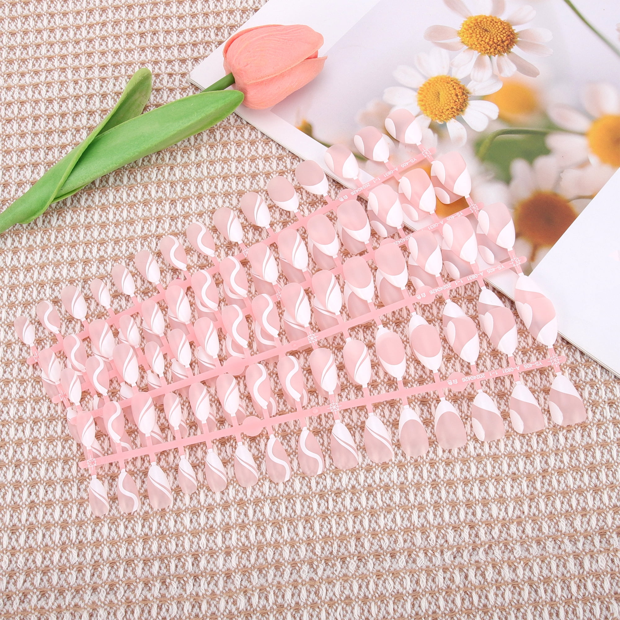Unique Bargains French Almond Fake Nails White 4Sets/120Pcs 405-C2-1
