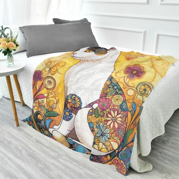 YAZAOO Travel Blanket Camping Blankets Fashion Feline Elegance Patten