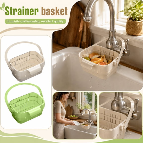 WEEEANT Hanging Sink Drain Basket 2-Piece Set, Green and White Kitchen Sink Colander Strainer for Food Scraps and Vegetable Washing, Sink Caddy, 2pcs