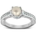 thumbnail image 1 of Diamond Pearl   Gatsby Style Ring 14K White Gold, 1 of 2