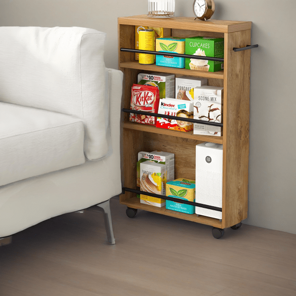 Slim Rolling Storage Cart - 6.3" Width, 3-Tier Shelves with Lockable Casters, 25lbs/Shelf Capacity - for Narrow Spaces in Kitchen, Laundry & Bathroom