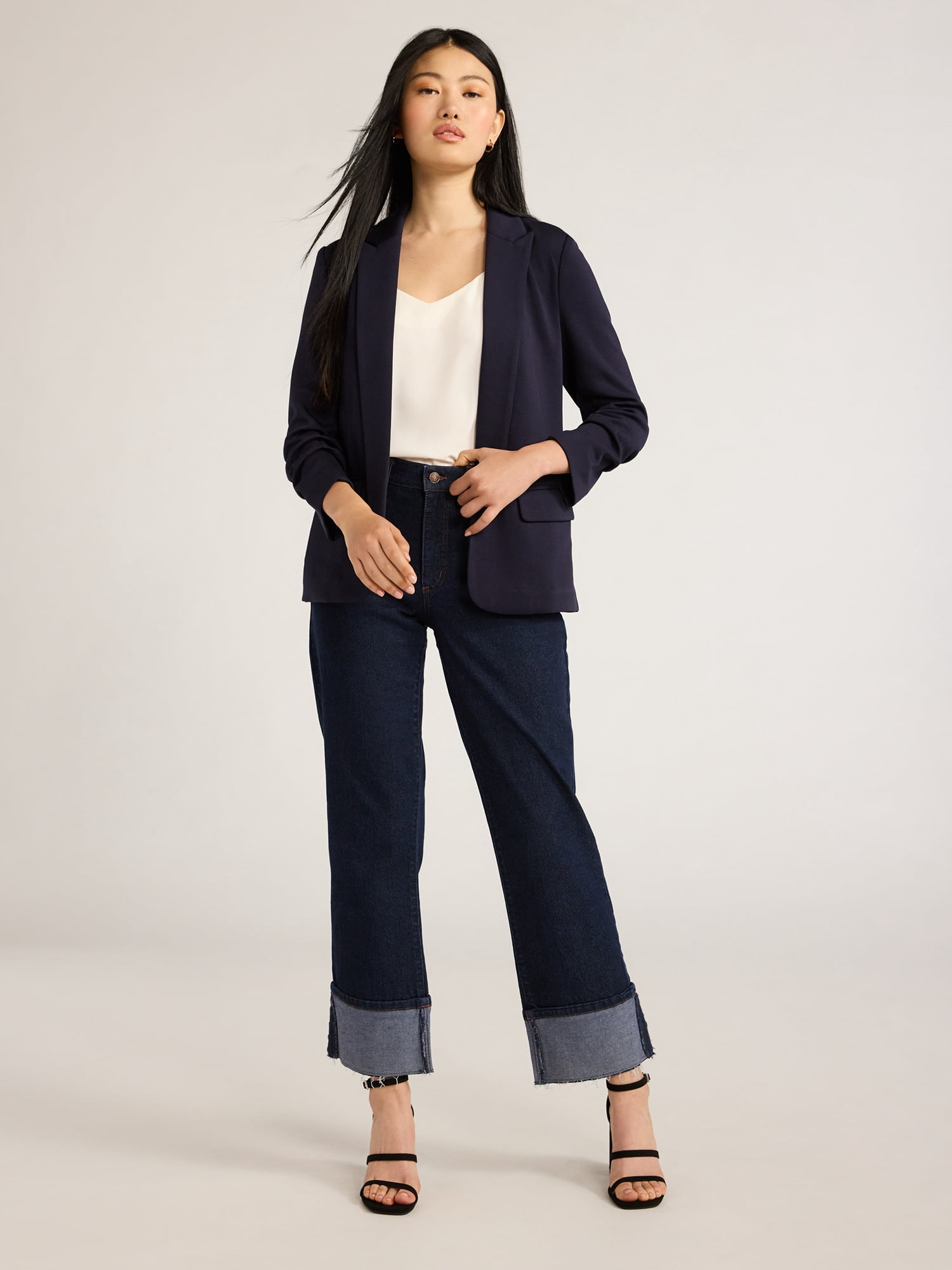 Scoop Women's and Women’s Plus Relaxed Ultimate ScubaKnit Blazer with Scrunch Sleeves, Sizes XS-4X