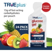 TRUEplus Glucose Gel Pouch, 15g Fast-Acting Carbohydrates, Fruit Punch Flavor, 24 Pack