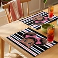 thumbnail image 4 of Black Pink Stripes Placemats Set of 4 Cartoon Funny Cute Bow Girl Striped Place Mats Indoor Wipeable Table Mats Washable Cloth Dining Table Placemats for Kitchen Holiday Party Home Decor 13x19 Inch, 4 of 9
