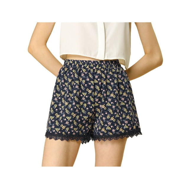 INSPIRE CHIC Shorts à Taille Élastique avec Dentelle Imprimée Florale pour Femmes