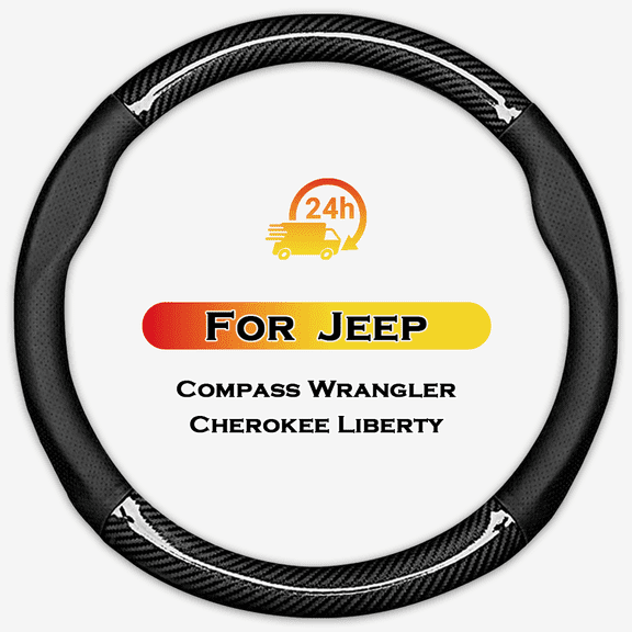 HEKAPAS Customized Auto Car Steering Wheel Cover for Jeep Compass/Wrangler/Cherokee, 15.5-16 inches (Black - Large Size)