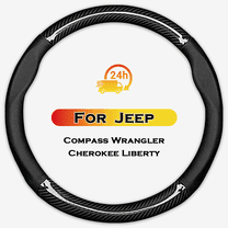 HEKAPAS Customized Auto Car Steering Wheel Cover for Jeep Compass/Wrangler/Cherokee, 15.5-16 inches (Black - Large Size)