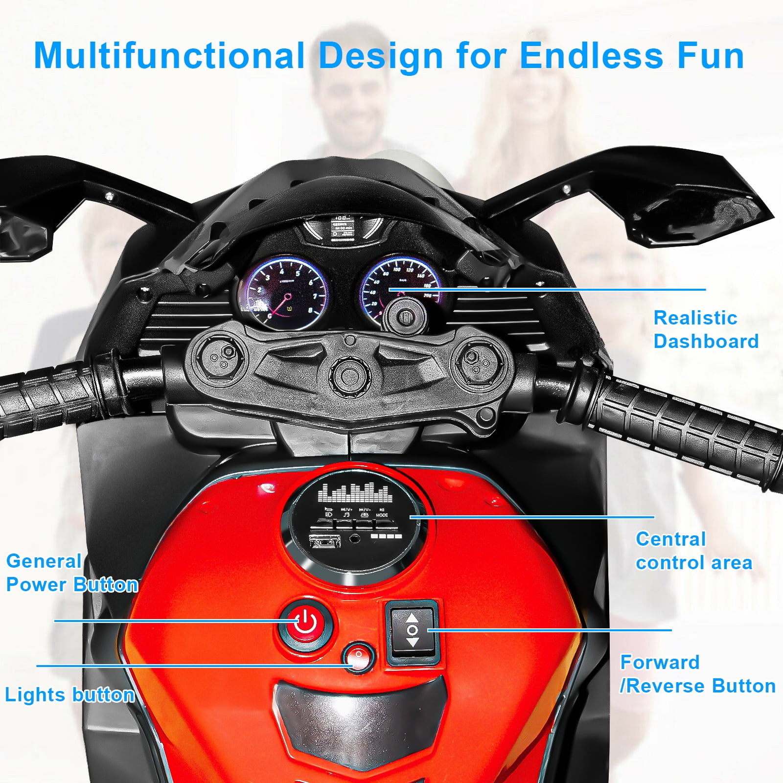 Werseon 12V Motorcycle Ride on Toy for Kids, Rechargeable Motorcycle with LED Light & Training Wheels, up to 90lbs, Red