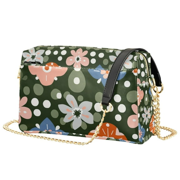 FORMRS Women Crossbody Purse with Chain Strap Vegan Leather Shoulder Handbag, Blue Geometric Flowers