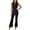 Black, variant on Piebxs Women 2 Piece Business Pant Suit, Sleeveless Notched Lapel Vest With Tie Belt, High Waist Flare Trouser Matching Set, Solid Formal Office Outfit, S-XL True To Size