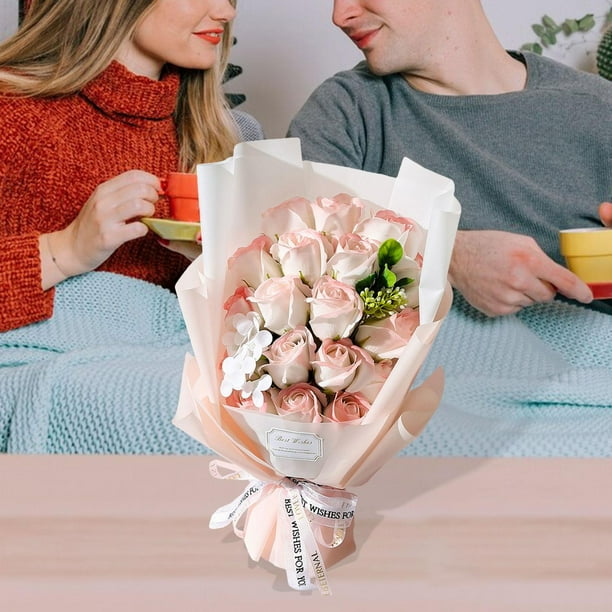 Jabón Flor Pétalos Artificial Rose Bouquet Decoración del hogar para siempre Floral Preservado Floral Bouquet para su maestra Día de la esposa Rosa