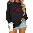 thumbnail image 2 of SwiftWear Women's Merry Christmas Red Bow Sweatshirt - Festive Crewneck Holiday Top Soft Long Sleeve Casual Wear for Seasonal Celebrations Black, 2 of 9