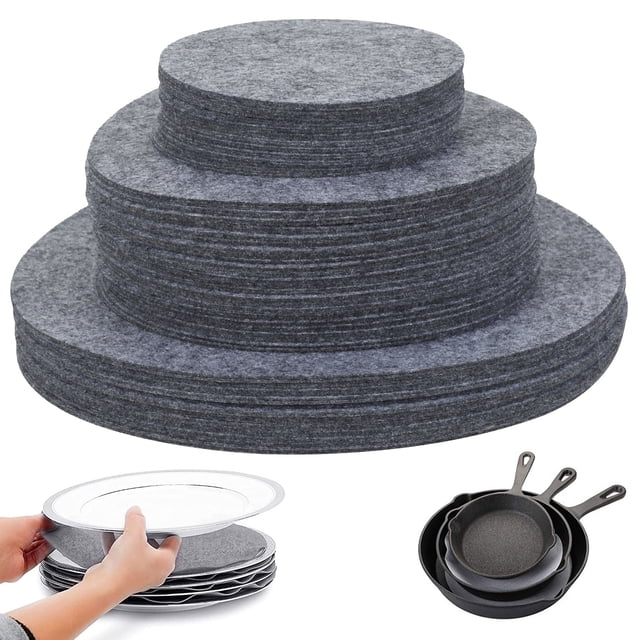 Nyidpsz 96 Pcs 3 Tailles Ensemble de Séparateurs d'Assiettes en Feutre Ronds Protecteurs d'Assiettes en Feutre Réutilisables Tampons de Rangement Polyvalents Séparateurs d'Assiettes Souples pour Empilage Ustensiles de Cuisine en Porcelaine