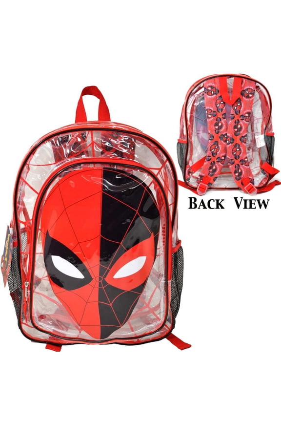 Spiderman 16" Clear Backpack for Kids Transparent Bag with 2 Side Mesh Pockets