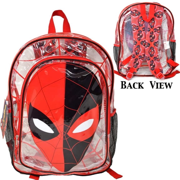 Spiderman 16" Clear Backpack for Kids Transparent Bag with 2 Side Mesh Pockets