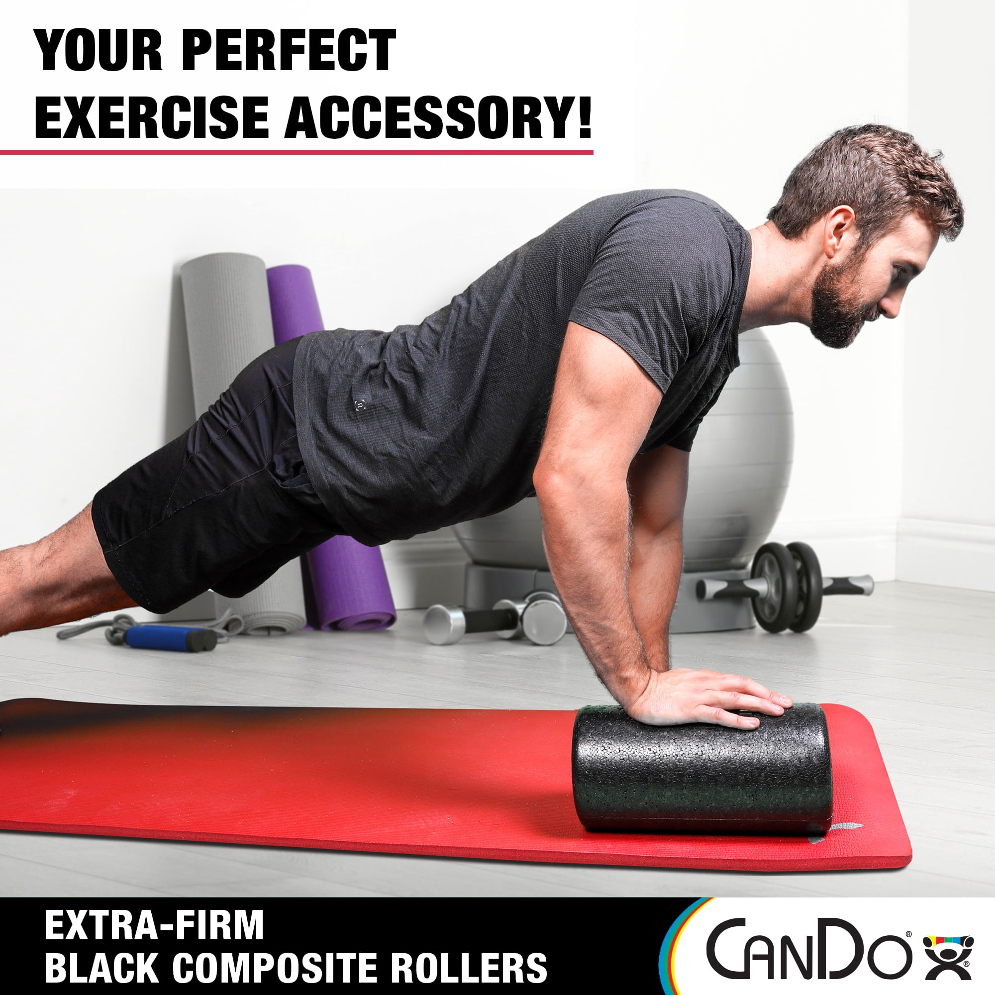 CanDo Black Composite High-Density Foam Rollers for Muscle Restoration Massage Therapy Sport Recovery and Physical Therapy 6" x 36" Round