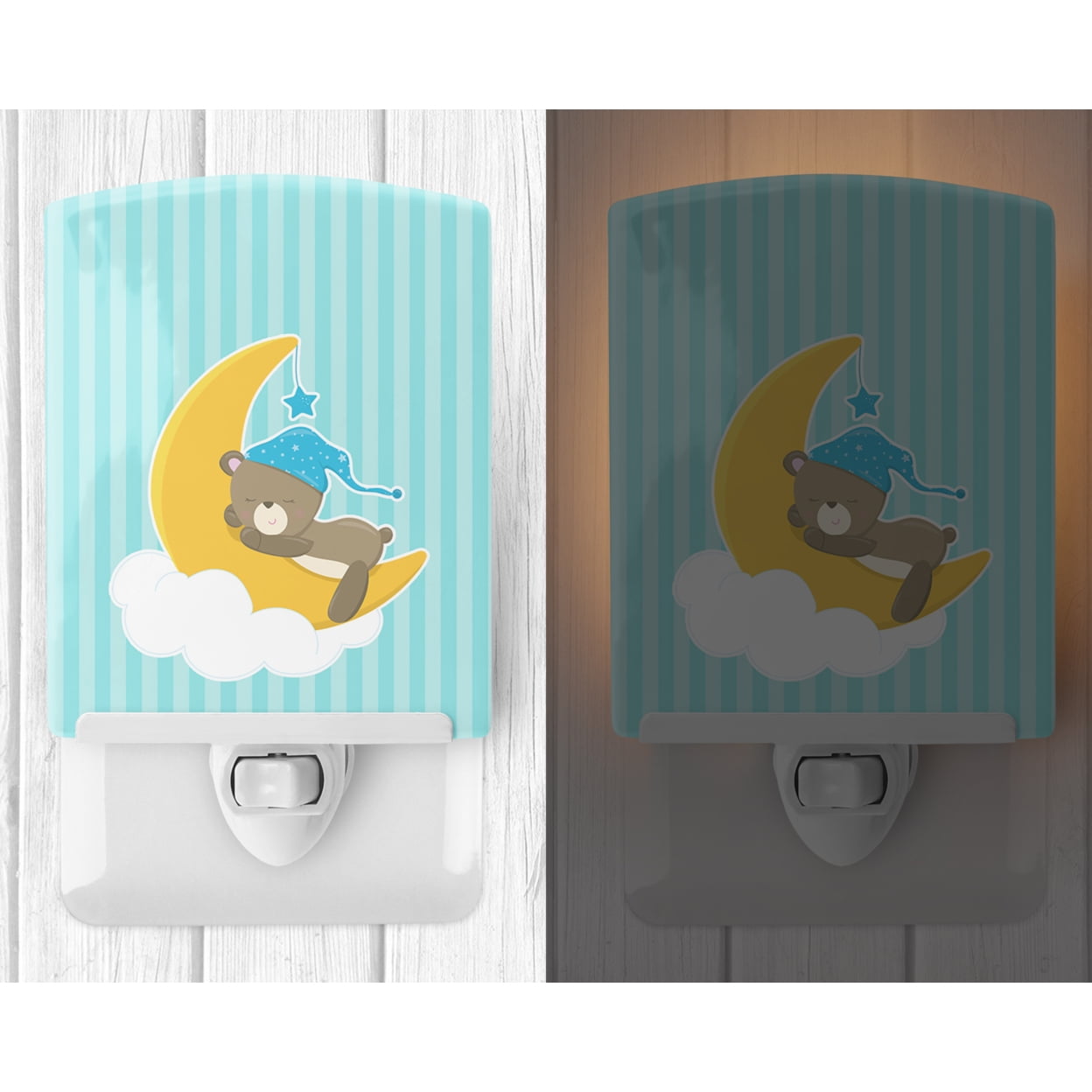 Caroline's Treasures BB8616CNL Baby Boy Bear Sleeping Ceramic Night Light, 6x4x3", multicolor
