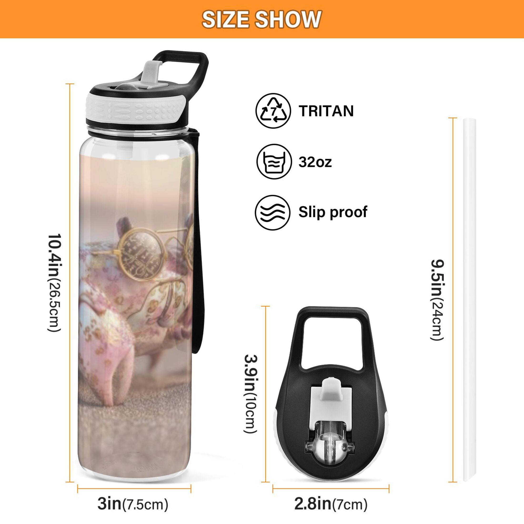 BZSMCE Sport Bottle Glass Pink Crab Outdoor sports Water Bottle Size: 10.4x3in