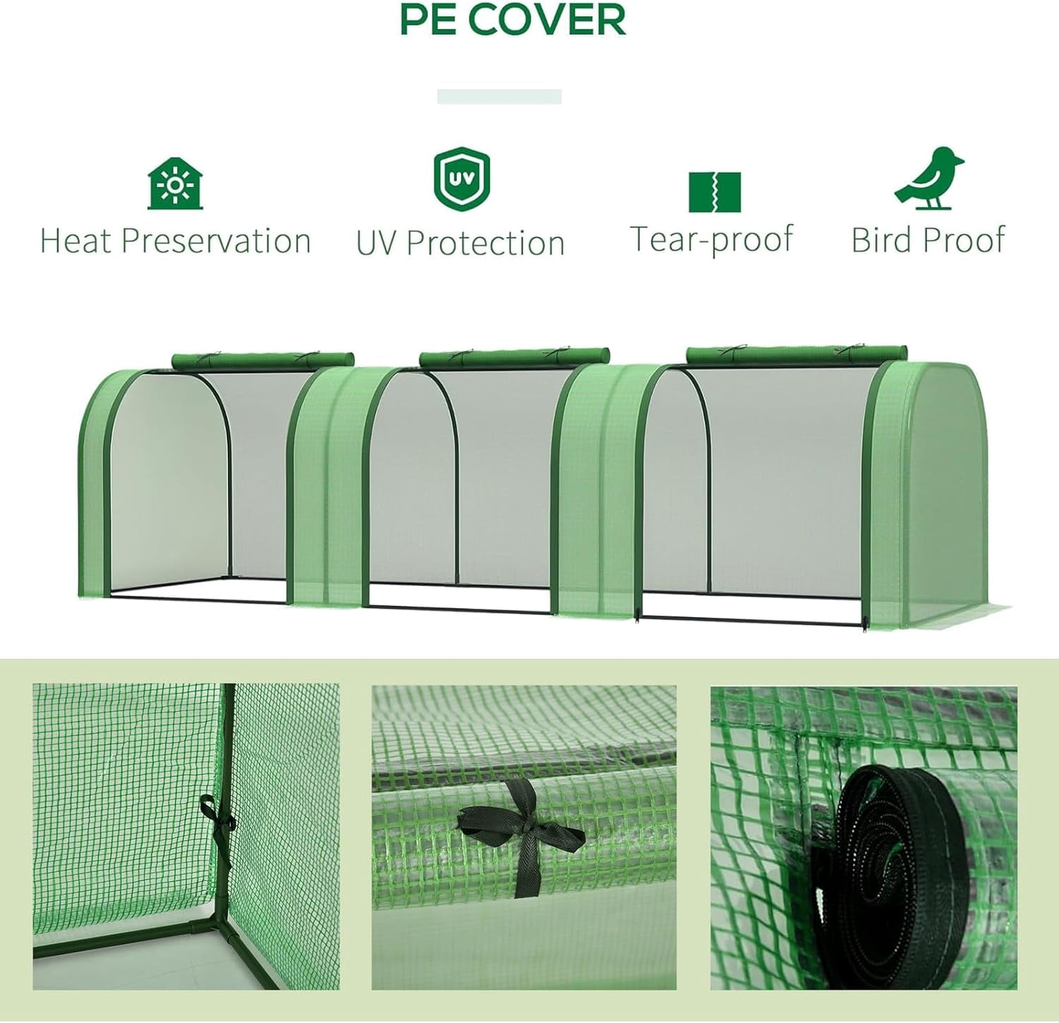 Garvee Mini Greenhouse 116.93 x 39.37 x 31.5 inch, PE Cover with Roll-up Zipper Door, Green