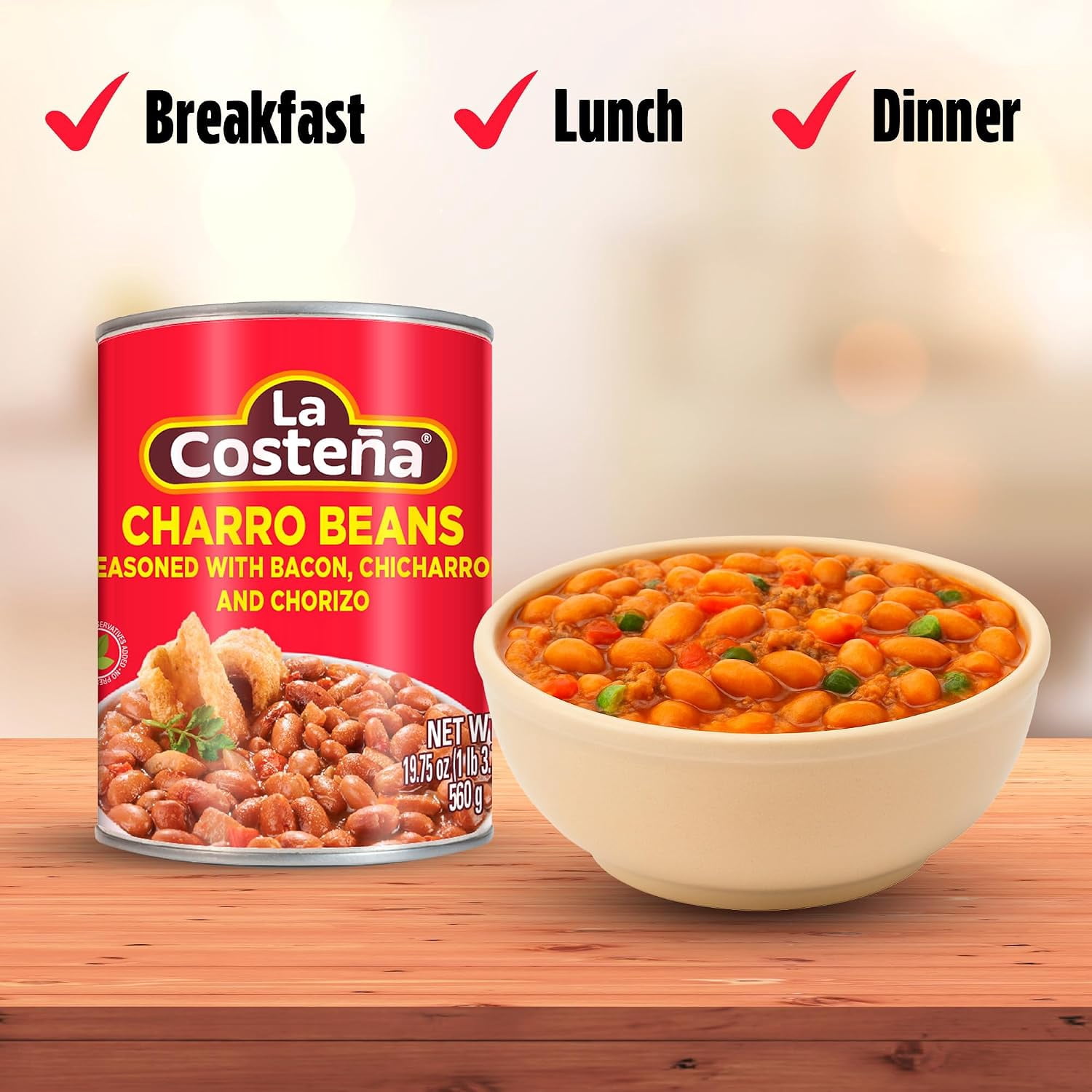 (7 pack) La Costeña Canned Charro Beans with Bacon and Chorizo, 19.75 oz
