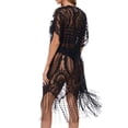 thumbnail image 6 of Women's Lace Crochet Beach Cover Up with Tassel Drawstring Tie Waist Open Front Midi Kaftan Sheer Floral Lace Cardigan Womens Bathing Suit Coverups Black One Size, 6 of 7