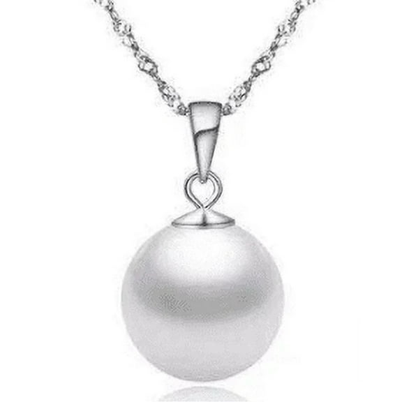 Paris Jewelry 18K White Gold 3 ct Pearl Round 18 Inch Necklace Plated