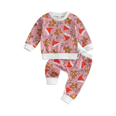 

Toddler Christmas Outfits Santa/Gingerbread Man Print Tops Pants