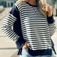 thumbnail image 6 of Lenpel Women's Crew Neck Sweatshirts Long Sleeve Striped Color Block Side Split Pullover Tops Loose Fashion Outfits, 6 of 6
