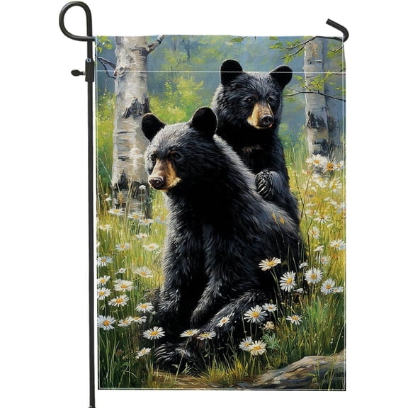 Black Bear Garden Flag Double Sided Burlap Outdoor Lawn Decor 12 x 18 Inch