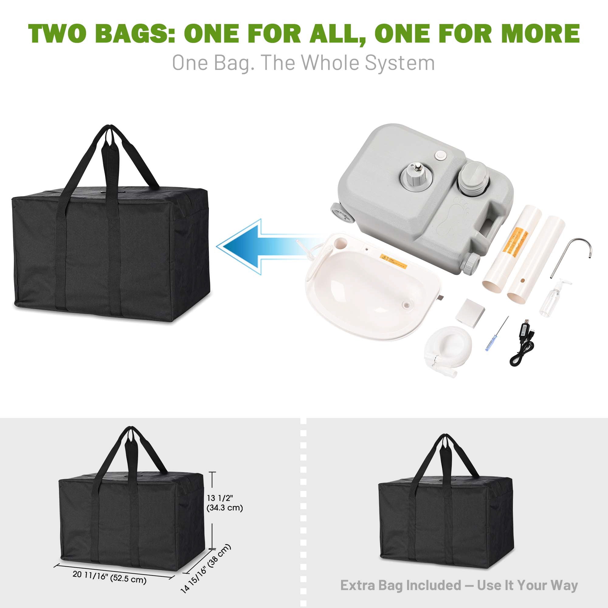Yescom Electric Portable Sink Hand Washing Station with 5 Gallon Fresh Tanks & 2 Travel Bags, 17L Camping Sink with Electric Pump USB Rechargeable for Travel