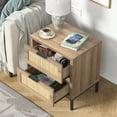 thumbnail image 2 of Eumyviv Farm House Night Stand with 2 Rattan Drawers, Wood Bedside Storage Cabinet, Oak Finish, 2 of 13