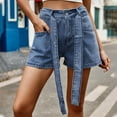 thumbnail image 4 of up to 60% off Gifts wycnly Denim Shorts for Women Casual Solid Stretchy Loose Straight Short Jean Pants Summer High Waist Pocket Zipper Denim Shorts with Belt Blue s, 4 of 7