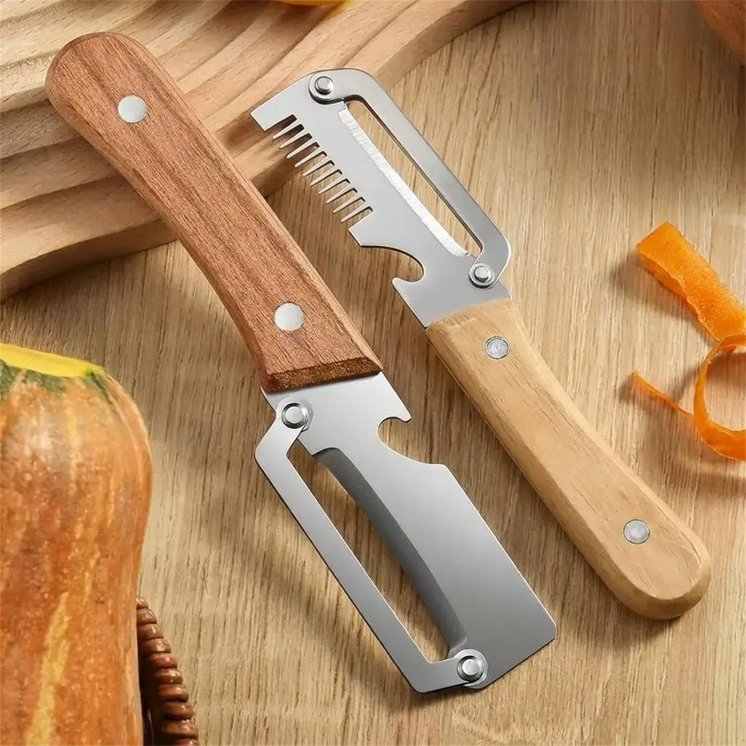 Elite Gourmet Knives and Cutlery Set, 2-Pack Multi-functional Vegetable Peeler for Kitchen, 2.5 Mm Stainless Steel Peeler, 3-in-1 Scallion Shredder & Peeler-Stainless Steel, Multi-tool