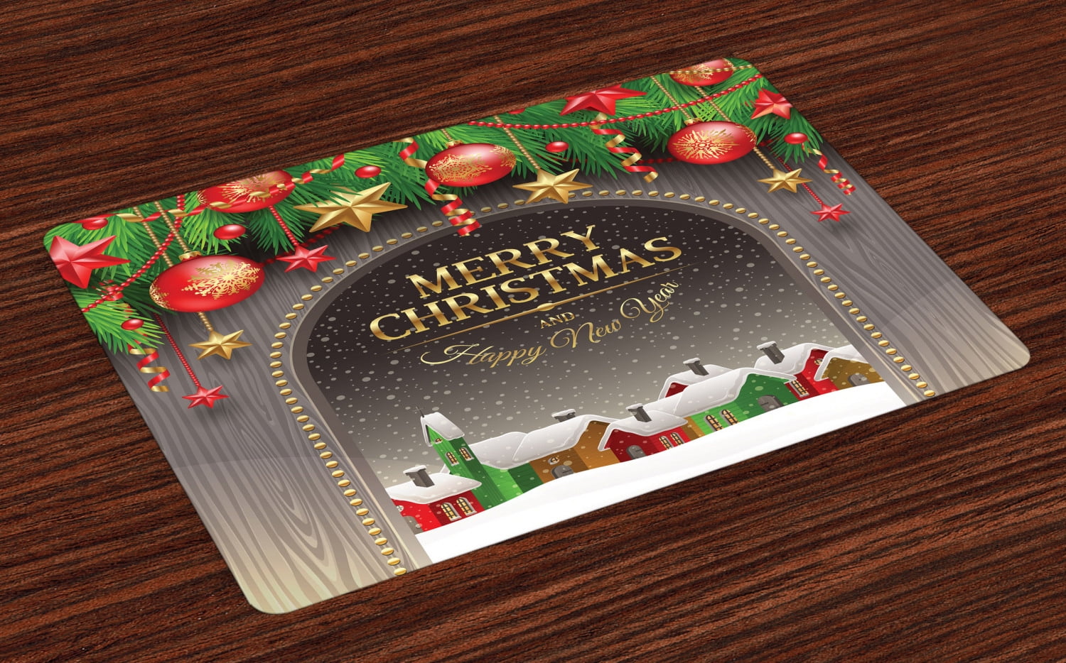 Christmas Placemats Set of 4 Classic Rustic Design Season Greetings