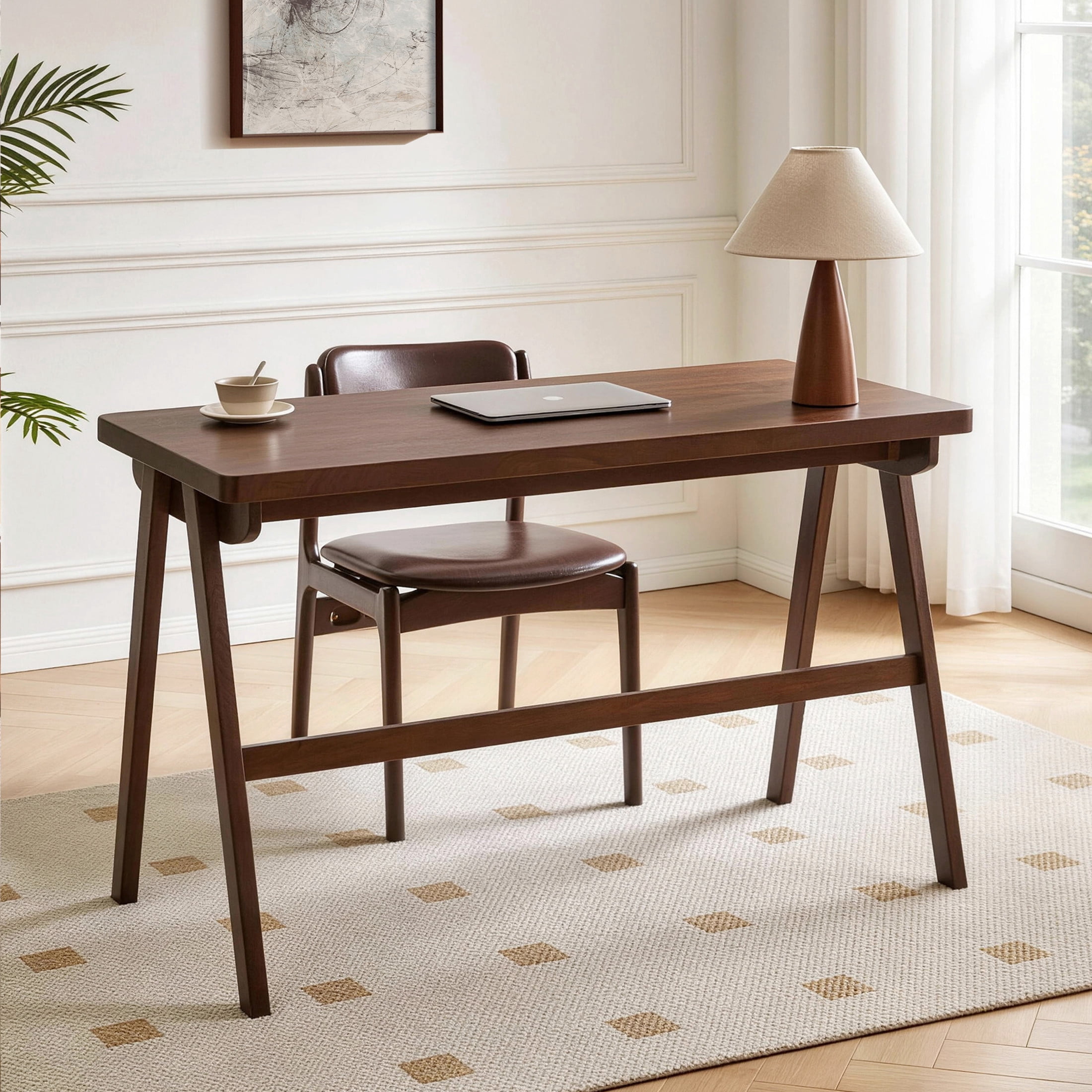 Noble House 39.37" Solid Wood Computer Desk with Drawer, Writing Desk with 1.38" Thick Desktop, Walnut