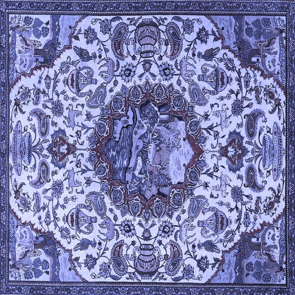 Ahgly Company Machine Washable Indoor Square Animal Blue Traditional Area Rugs, 8' Square