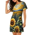 thumbnail image 2 of Sikiie Starry Sky Moon Sunflower Print Women's Short-sleeved Nightdress, Round Neck Pullover Nightdress Pajamas Summer Home Wear, 2 of 6