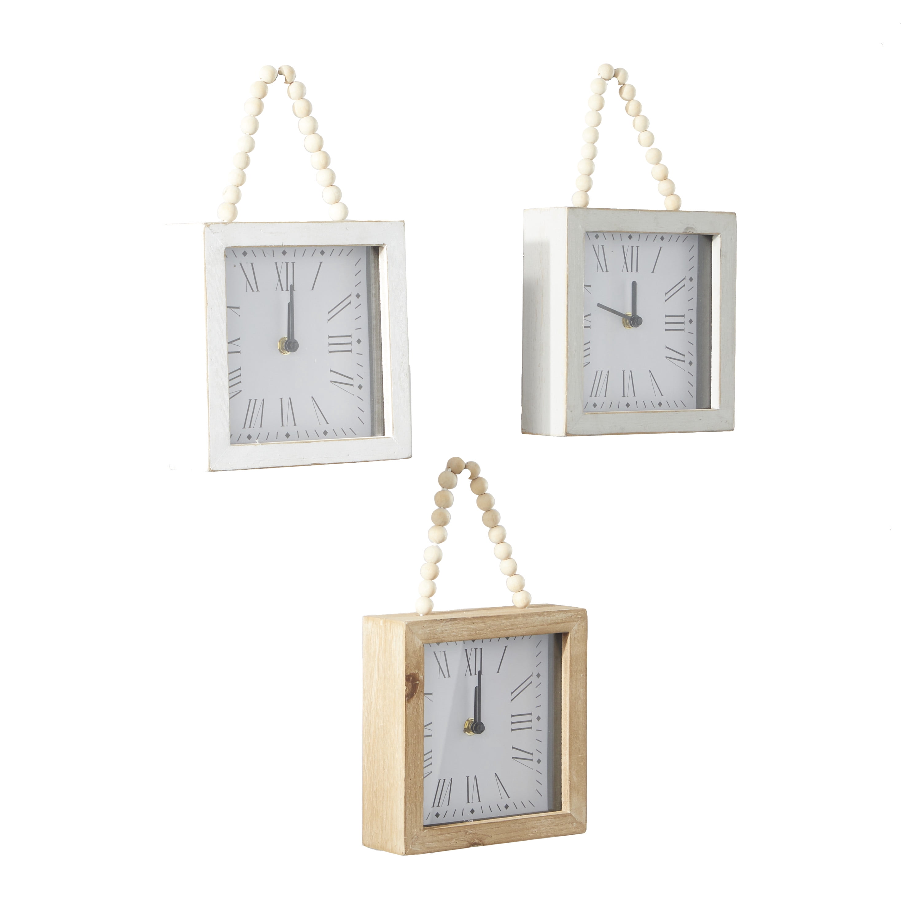 DecMode 7"W, 12"H White Wood Wall Clock with Rope Strap (3 Count)